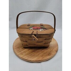 Vintage 1984 Longaberger Hinged Basket With Painted Strawberries 7x5x4
